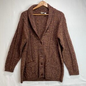 Vintage JG Hook Mens S Brown Wool Blend Cable Knit Shawl Collar Cardigan Sweater